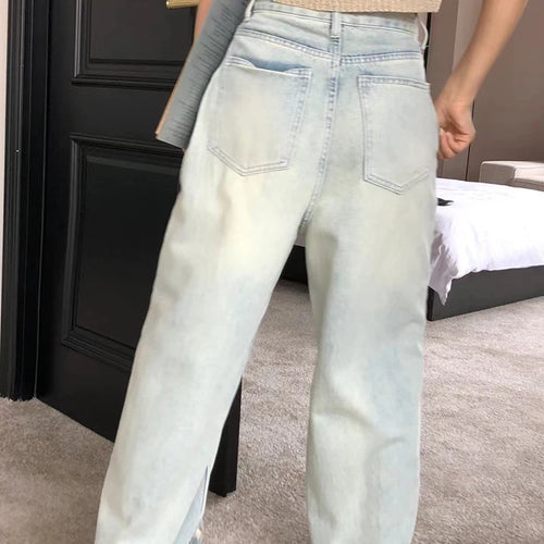 Load image into Gallery viewer, Minimalist Jeans For Women High Waist Patchwork Button Hole Hollow Out Wide Leg Pants Female Fashion Clothing
