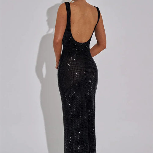 Load image into Gallery viewer, Sequins Backless Sexy Maxi Dress For Women Gown Fashion Sparkle Square Collar Sleeveless Bodycon Club Long Dress
