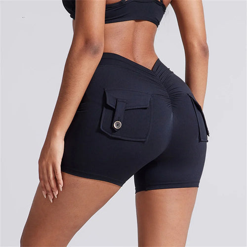 Load image into Gallery viewer, Deep V Back Yoga Shorts Women Pocket Scrunched Butt Gym Leggings High Waist Push Up Tights Sexy Booty Sports Shorts Fitness
