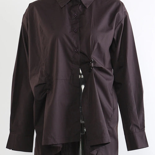 Load image into Gallery viewer, Women Brown Pleated Elegant Irregular Big Size Blouse New Lapel Long Sleeve Shirt Fashion Tide Spring Autumn 2025  1DJ1089
