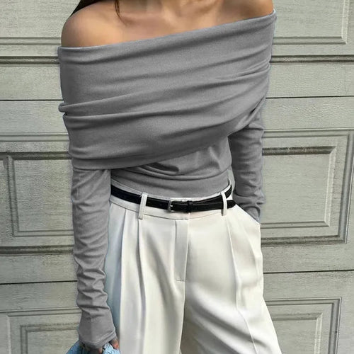 Load image into Gallery viewer, Elegant Knitted Long Sleeve Sweater High Elasticity Slim Top For Women 2025 New Winter Sexy One Shoulder Tight Sweater

