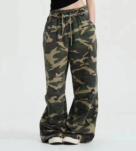 Men's Cargo Pants New American Style Summer Loose Straight Wide Leg Trendy  Elastic Waist Stylish Male Trousers 9W1782