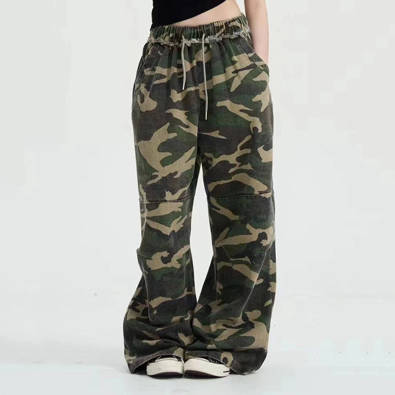 Men's Cargo Pants New American Style Summer Loose Straight Wide Leg Trendy  Elastic Waist Stylish Male Trousers 9W1782