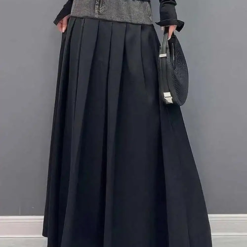 Load image into Gallery viewer, High Elastic Waist Blue Color-block Denim Pleated A-line Half-body Skirt Women Fashion Tide New Spring Autumn 2025 1DH2576
