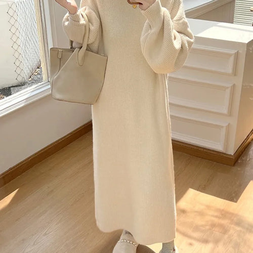 Load image into Gallery viewer, Fall Winter Knit Rib Wrap Midi Pencil Dress For Women Casual Simple Style Long Sleeve Turtleneck Sweater Dresses For Women 2023
