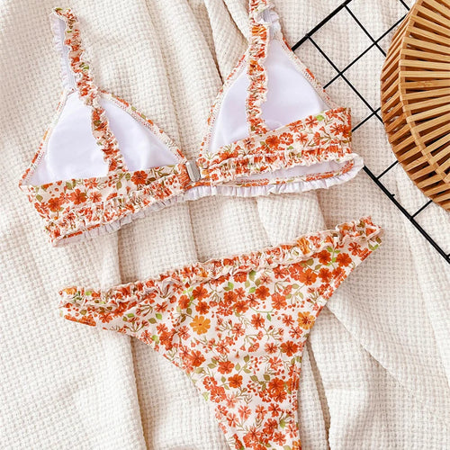 Load image into Gallery viewer, Floral Halter Bikini 2024 Sexy Push Up Swimwear Women Brazilian Swimsuit Thong Biquini High Cut Bathing Suit
