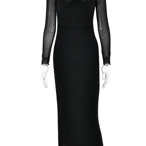 Load image into Gallery viewer, Long Sleeve Mesh Patchwork Lace Double Layer Women Sexy Solid Midi Dress For Ladies Autumn Party Clubwear Long Dress
