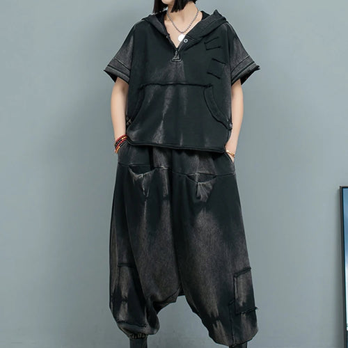 Load image into Gallery viewer, Big Size Sweatshirt Cross Pants Two Piece Suit New Hooded Short Sleeve Women Fashion Tide Spring Autumn 2025  1DH9474
