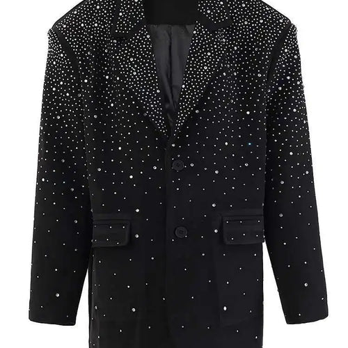 Load image into Gallery viewer, Women Black Rhinestones Shining Big Size Elegant Blazer New Lapel Long Sleeve Jacket Fashion Spring Autumn 2025 CPG2248
