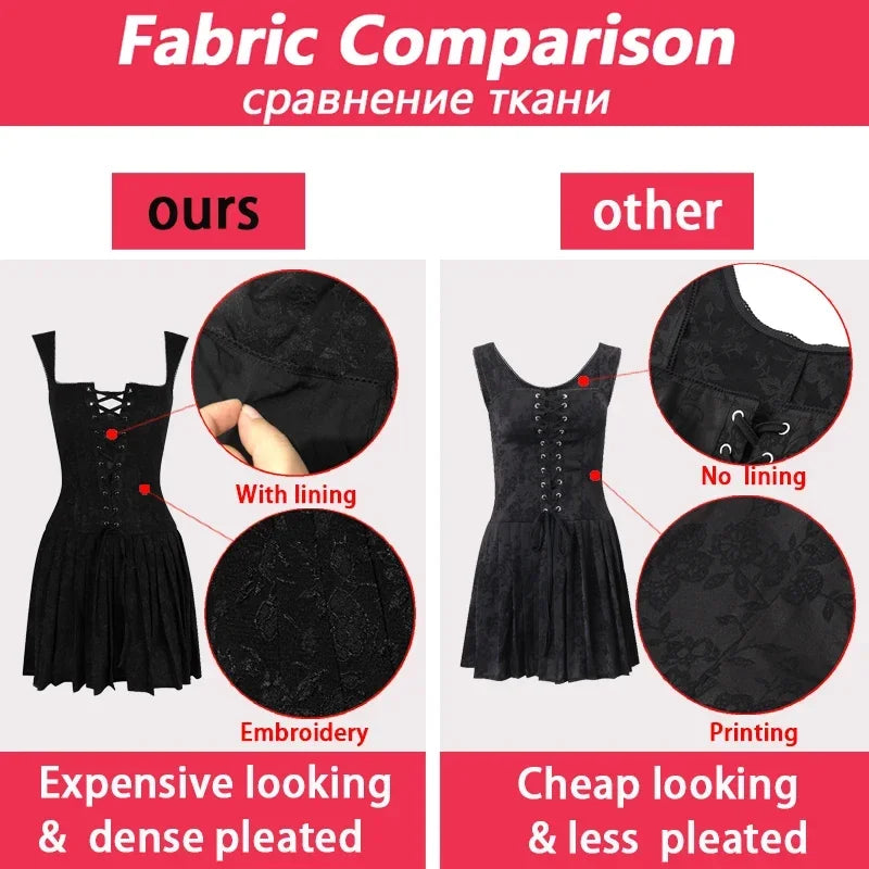 Lace Up One Piece Dresses for Women 2023 Vintage Embroidery A Line Pleated Dress Mini Xmas Birthday Party Dress Sexy