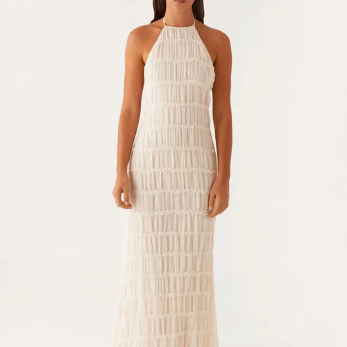 Load image into Gallery viewer, Halter Backless Sexy Maxi Dress For Women Spring Summer New Lace-up Sleeveless Pleated Beach Holiday Long Dress Elegant
