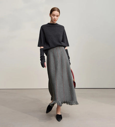 Women's Skirt 2025 Winter New Knitting Striped Tassel A-Line Skirts For Women Versatile Loose Clothing Ladies 12544168