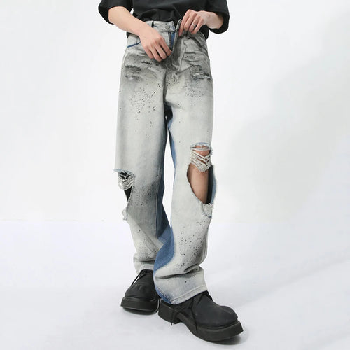 Load image into Gallery viewer, Men&#39;s Denim Pants High Street Paint Dotted Double Sided Perforated Heavy Industry Male Jeans Summer Fashion 9C5739
