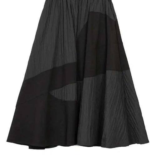 Load image into Gallery viewer, High Elastic Waist Black Color-block Pleated A-line Half-body Skirt Women Fashion Tide New Spring Autumn 2025 1DH7645
