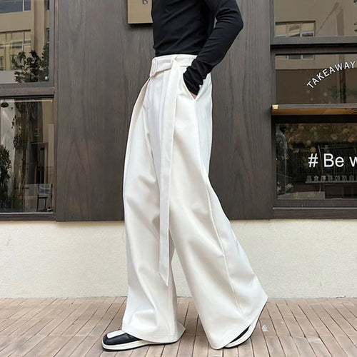 Load image into Gallery viewer, Men&#39;s Woolen Trousers Autumn Winter Fashionable Wide Leg Pants Loose Casual Belt Niche Design Trend Male Baggy 9C2755
