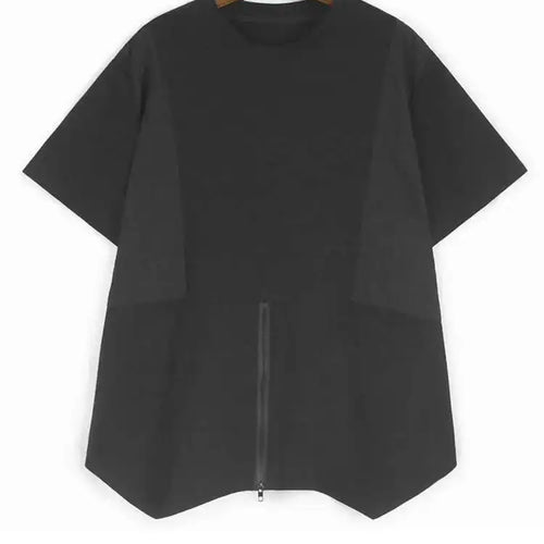 Load image into Gallery viewer, Women Green Plaid Color-block Zipper Big Size T-shirt New Round Neck Short Sleeve Fashion Tide Spring Summer 2025 1DJ0860
