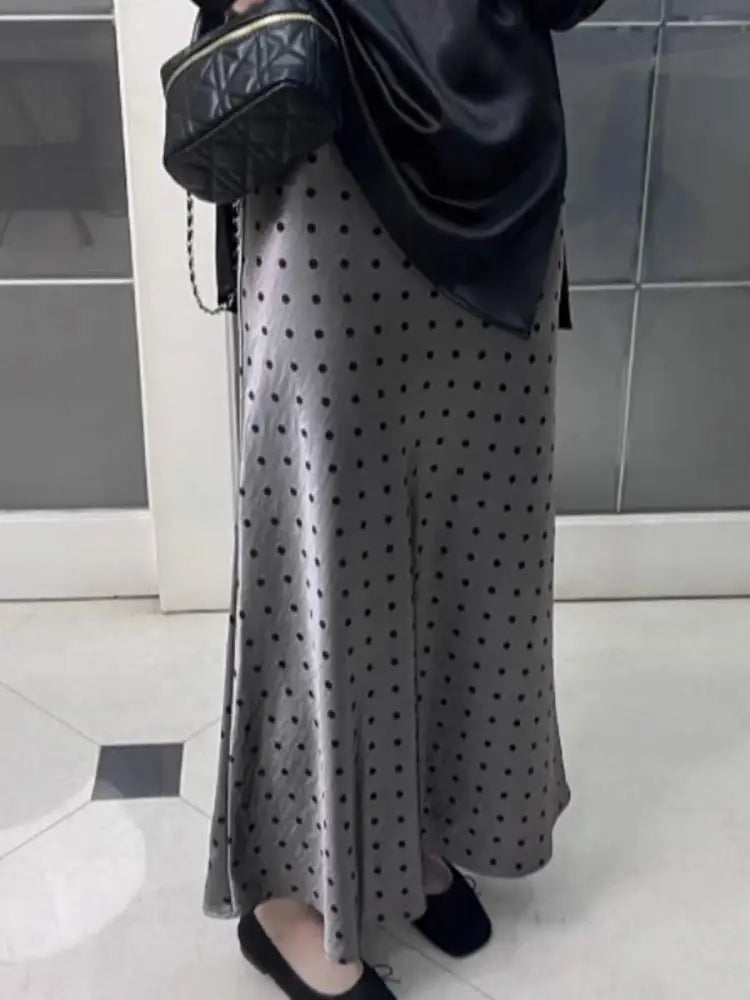 Spring Summer French Vintage Dot Elegant Sexy Club Long Skirts Women High Waist Vacation Slim Wrap Hip Fishtail Half Skirt 2025