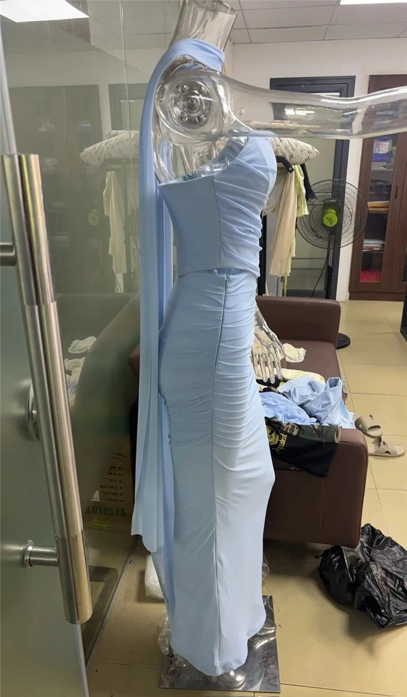 Wine Red Sexy Two Piece Sets Women Neckerchief Strapless Crop Tops And Maxi Skirt Sets Club Party Skirt Two Piece Sets