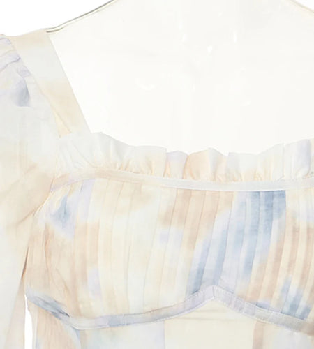 Women Pattern Printed Elegant Long Dress New Square Collar Long Puff Sleeve Fashion Tide Spring Autumn 2025 1DJ0340