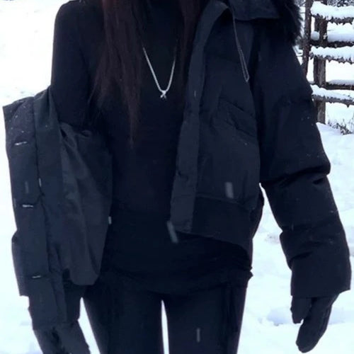 Load image into Gallery viewer, Y2k Aesthetics Sexy Gauze Patchwork Tops Women Slim Half High Collar T-shirt Harajuku Vintage Drawstring Grunge E-girls Shirts
