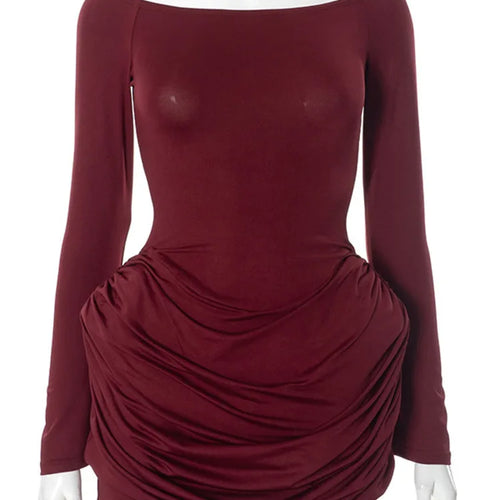 Load image into Gallery viewer, Elegant Long Sleeved Bodycon Pleated Dress Women Sexy One Shoulder  Elastic Party Evening Dress Autumn 2024 New Vestidos
