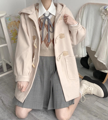 Preppy Style Korean Jackets Woman 2024 Ropa Mujer Hooded Hooded Woolen Coat Fashion Oversized Tops Vintage Outwear Women Clothes