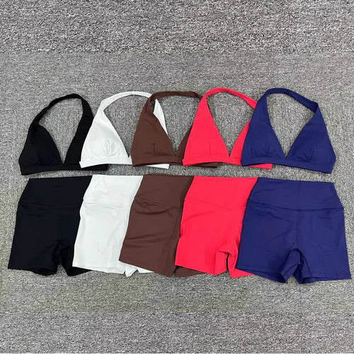 Load image into Gallery viewer, Nylon Halter Women Compression Lightweight Shockproof V Neck Sports Bra Outdoor Sports Running Bra Fitness Yoga Bra
