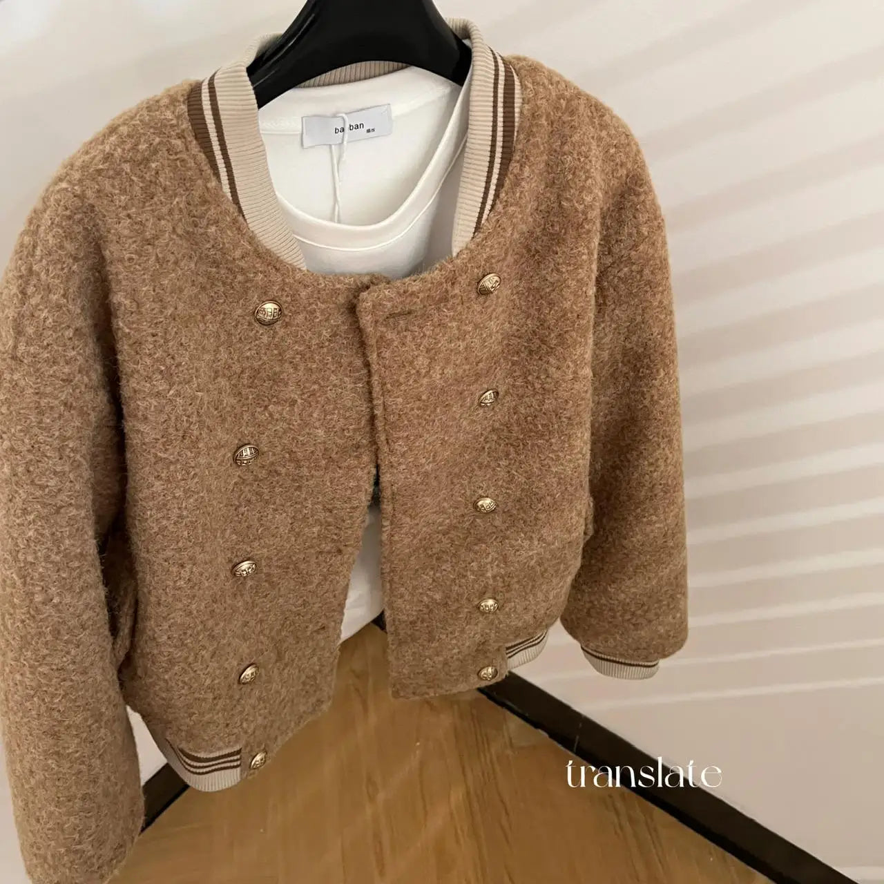 French Vintage Women's Brown Patchwork Elegant Holiday Short Woolen Coat Autumn And Winter Double-breasted Cotton Jacket Popular