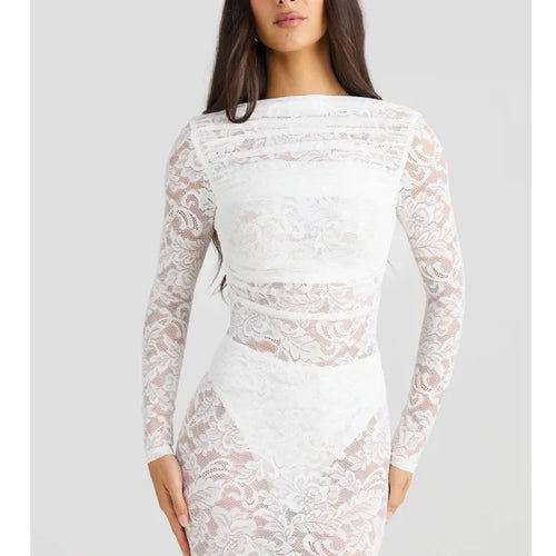 Load image into Gallery viewer, Sexy Lace Patchwork Backless Bodycon Party Club Evening Dress Women Elegant Autumn/Winter Long Sleeved Slim Vestido 2025
