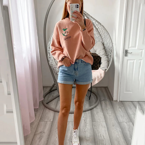 Load image into Gallery viewer, Harajuku Spring Autumn New Fashion Cartoon Suede Oversize Sweater Long Sleeve O-Neck Women Casual Letter Pullovers C-112
