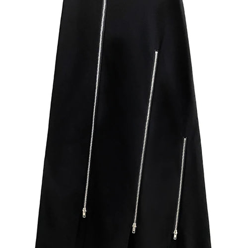 Load image into Gallery viewer, High Elastic Waist Black Zipper Splited A-line Half-body Skirt Loose Women Fashion Tide New Spring Autumn 2025 1DH4445
