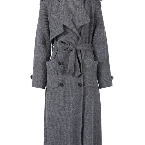 Load image into Gallery viewer, Gray Belted Pocket Big Size Knitting Cardigan Sweater V-Neck Long Sleeve Women New Fashion Spring Autumn 2025 17A2005H02
