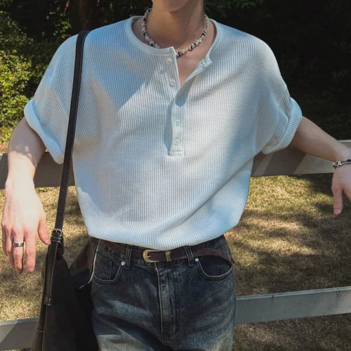 Load image into Gallery viewer, Men's Short Sleeve T-shirt New Summer Loose Solid Color T-shirts Korean V-neck Half Buttons Trendy Male Clothing 9W1616
