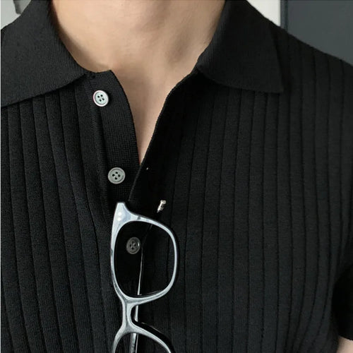 Load image into Gallery viewer, Summer Men&#39;s T-shirts Knitted Business Casual Korean Style Turn-down Collar Short Sleeve Pullover Male Tops 9C6346
