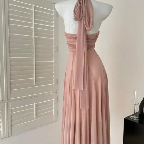 Load image into Gallery viewer, Summer Vintage Pink Sexy High Waist Evening Party Long Dress For Women V Neck Halter Bandage Elegant Backless Dresses 2025 Trend
