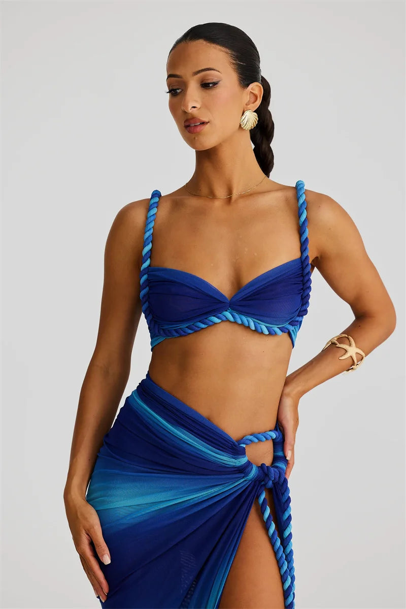 Summer Beach Sexy Two Piece Sets Women Strapless Crop Tops And Maxi Skirt Female Elegant Vacation Club 2 Piece Set