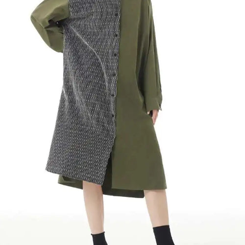 Load image into Gallery viewer, Women Black Color-block Big Size Midi Shirt Dress New Lapel Long Sleeve Loose Fit Fashion Tide Spring Autumn 2025 1DH2095
