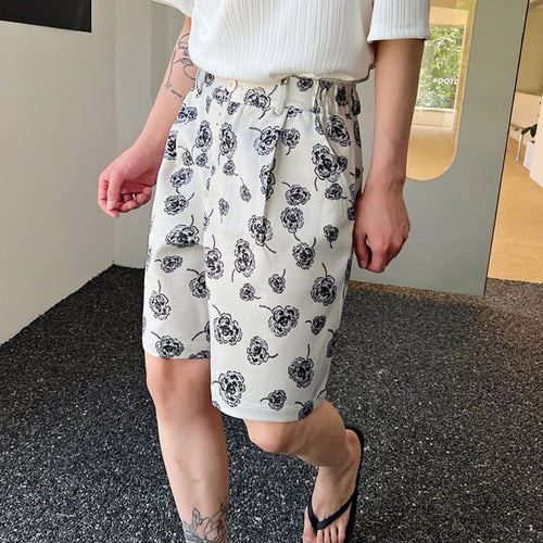 Load image into Gallery viewer, Male Summer Korean Printing Casual Shorts Wide Leg Knee Lenght Flowers Short Pants Men&#39;s Trendy Loose Everyday 9A8876
