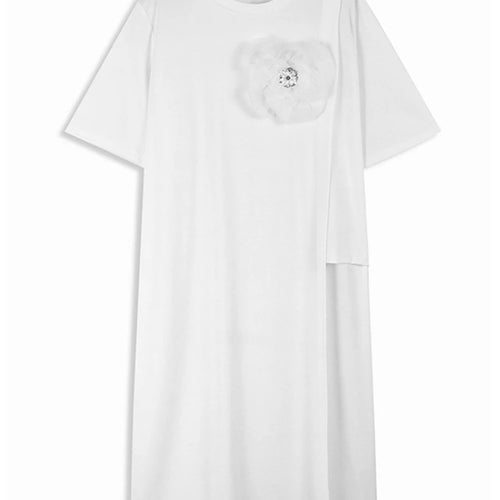 Load image into Gallery viewer, Women Black Three-dimensional Flower Big Size Midi Dress New Round Neck Short Sleeve Fashion Spring Summer 2025 1DJ1191
