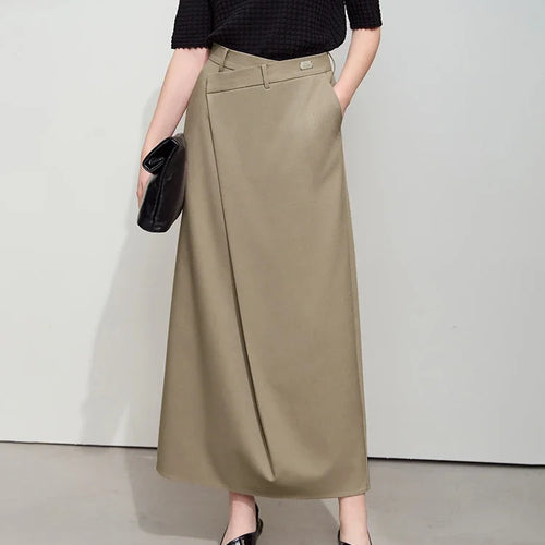 Load image into Gallery viewer, Minimalist Half-body Skirt Women 2025 Spring New Elegant Commuter Anti-wrinkle Asymmetric A-line Slim Long Skirt 12541053
