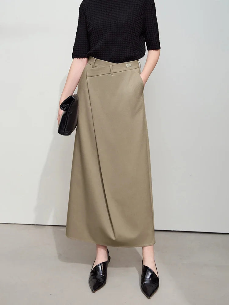 Minimalist Half-body Skirt Women 2025 Spring New Elegant Commuter Anti-wrinkle Asymmetric A-line Slim Long Skirt 12541053