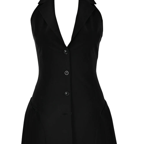 Load image into Gallery viewer, Sexy Sleeveless Deep V Suit Button Dress Women Bodycon Hanging Neck Short Skirt Open Back Female Party Nightclub Dress
