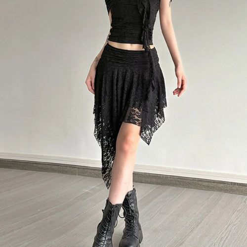 Load image into Gallery viewer, Y2k Aesthetic Lace Jacquard Vintage Tees 2025 Streetwear Fairy Slash Neck Cropped Tshirts Women Harajuku Grunge 3D Flower Tops
