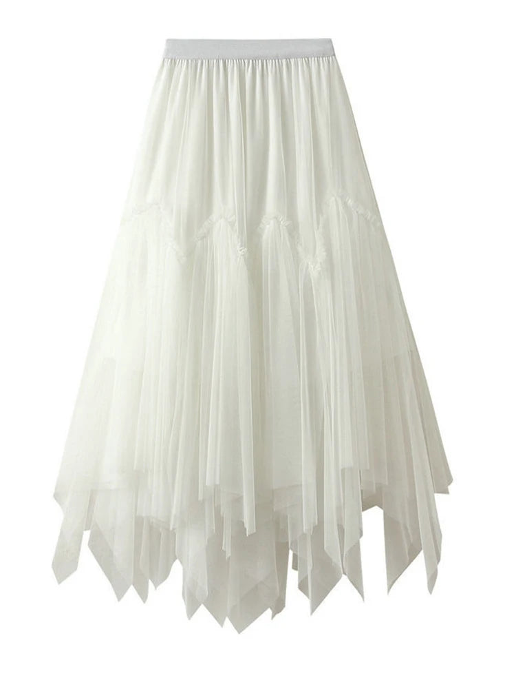 High Elastic Waist Green Irregular Pleated Mesh A-line Half-body Skirt Women Fashion Tide New Spring Autumn 2025 1DJ0436