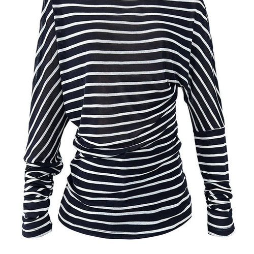 Load image into Gallery viewer, Women Black Striped Irregular Eelgant Big Size T-shirt New Skew Collar Long Sleeve Fashion Tide Spring Autumn 2025 1DJ1308
