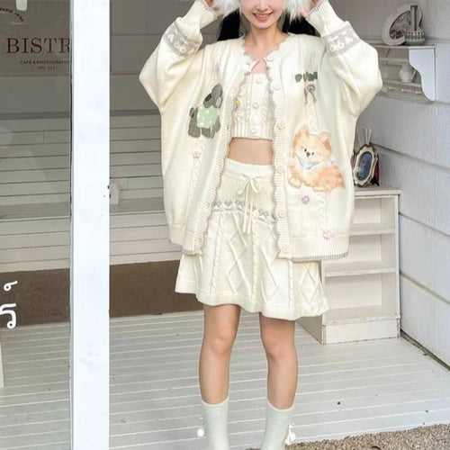 Load image into Gallery viewer, 2025 Preppy Style Cartoon Embroidery Cardigans Y2k Aesthetic Women Contrast Color Patchwork Sweater Streetwear Kawaii Cute Coats
