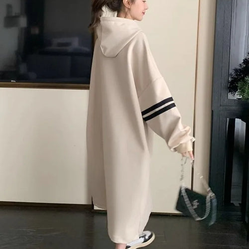 Load image into Gallery viewer, Korean Stule Letter Hooded Dress Sport Loose Oversize School Student Autumn Long Sleeve Midi Dresses 2023 Atuumn
