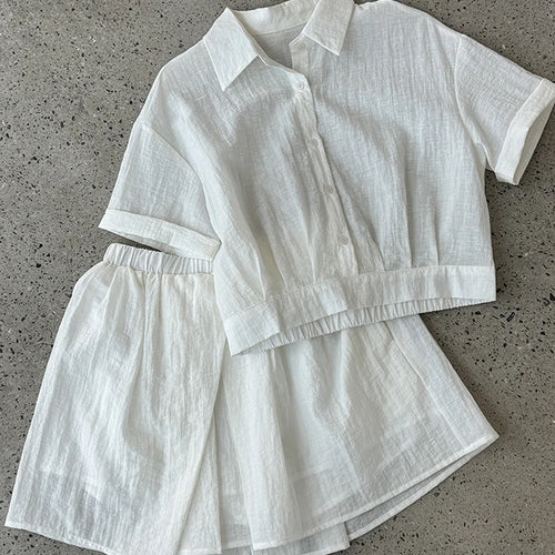 Load image into Gallery viewer, Beige Shirt Thin Half-body Skirt Two Pieces Suit New Lapel Short Sleeve Women Fashion Tide Spring Summer 2025 1DJ1239
