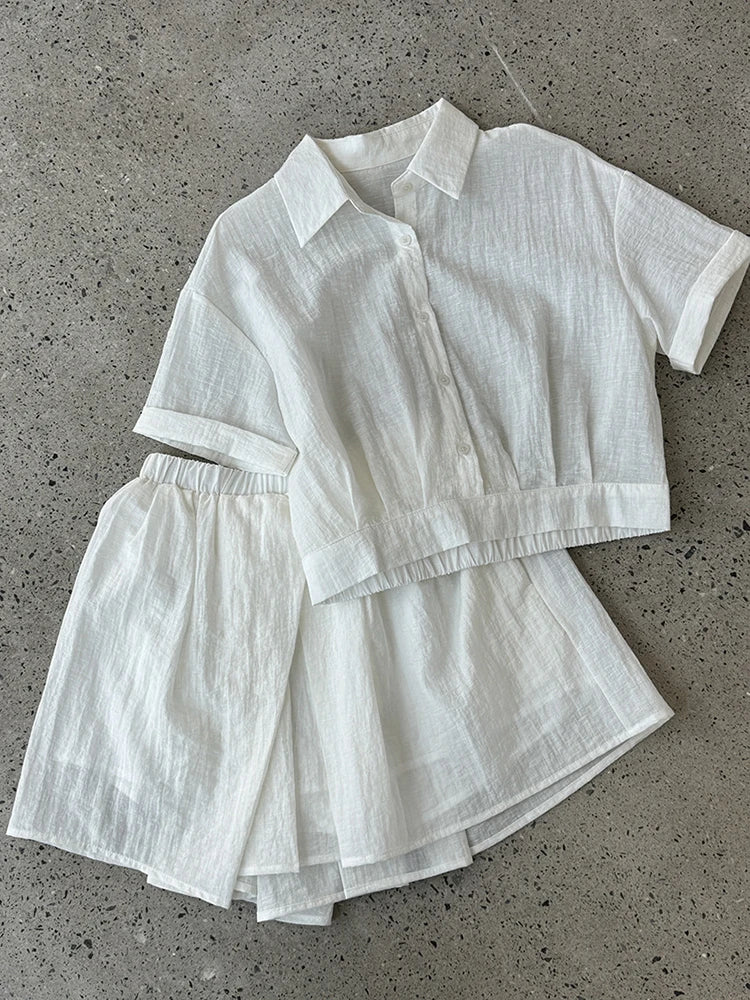 Beige Shirt Thin Half-body Skirt Two Pieces Suit New Lapel Short Sleeve Women Fashion Tide Spring Summer 2025 1DJ1239