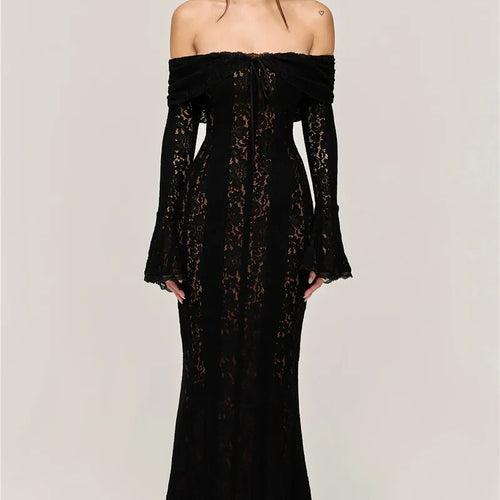Load image into Gallery viewer, Lace Off-shoulder Sexy Maxi Dress Women Strapless Backless Long Sleeve Bodycon Evening Club Party Long Dress Elegant
